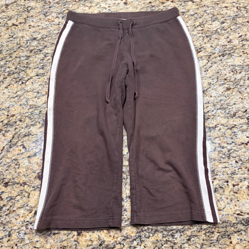 New York Laundry NYL Brown Side Stripe Capri Track Pants Womens Medium M Cotton